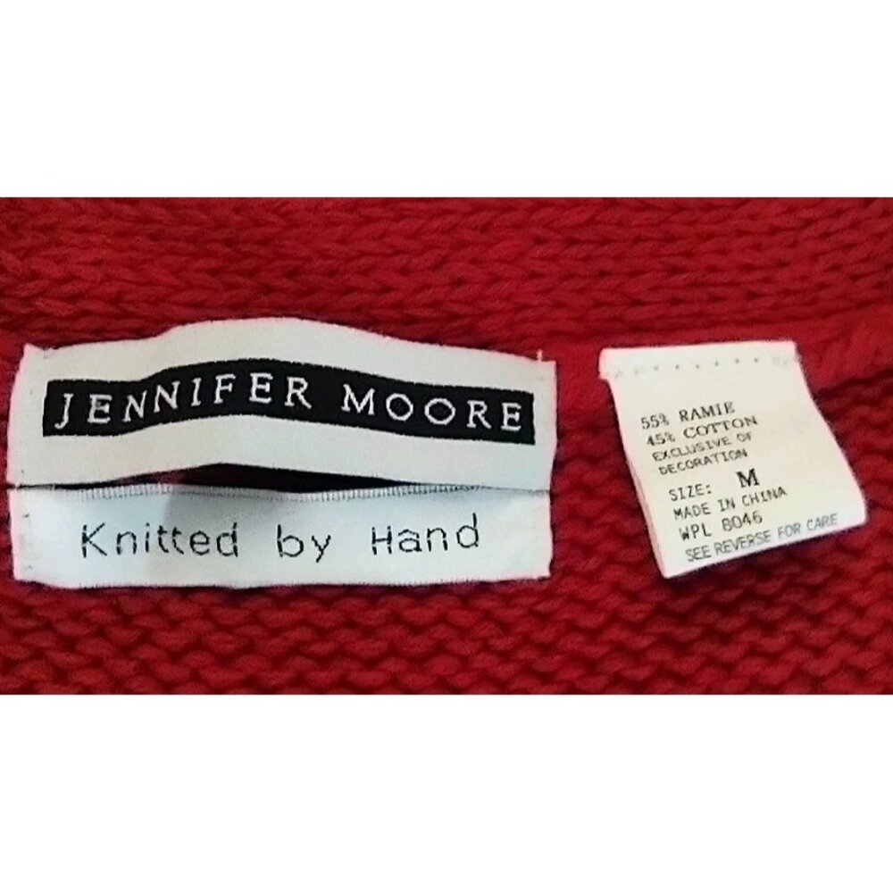 Jennifer Moore Vintage CHRISTMAS Sweater Hand Knit Beads Bows Three Women Size M - Picture 9 of 13